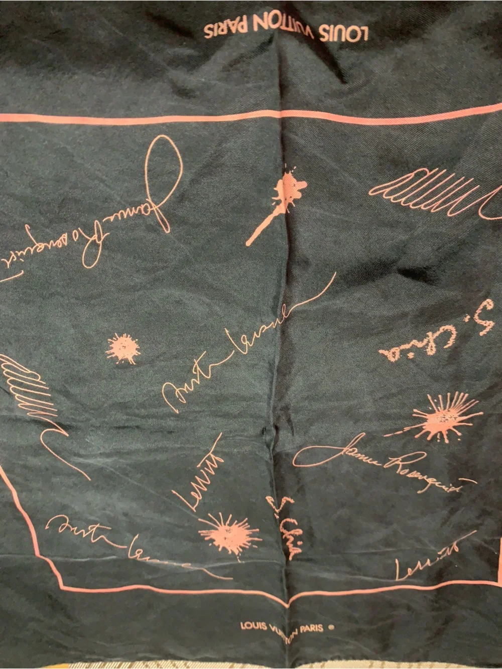 Louis Vuitton Black with Pink Script Print Silk Scarf
